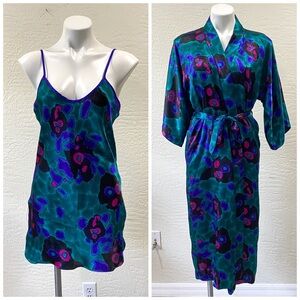 Vintage California Dynasty Green multicolored Floral lingerie slip / robe SMALL